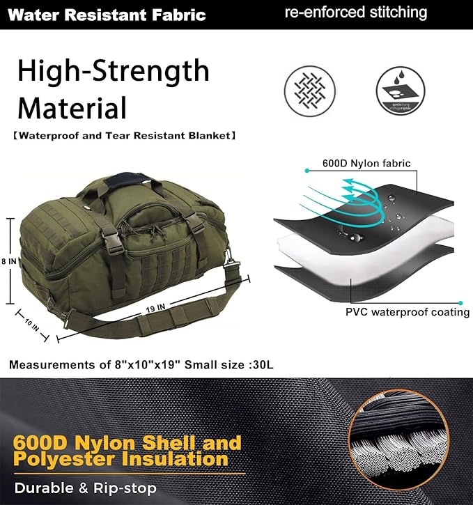 Miramrax Travel Duffle Bag Backpack for Men - Large Tactical Bags Weekender Gym Bag for Overnight Traveling Military Workout Deployment Sports (Green, 25L)