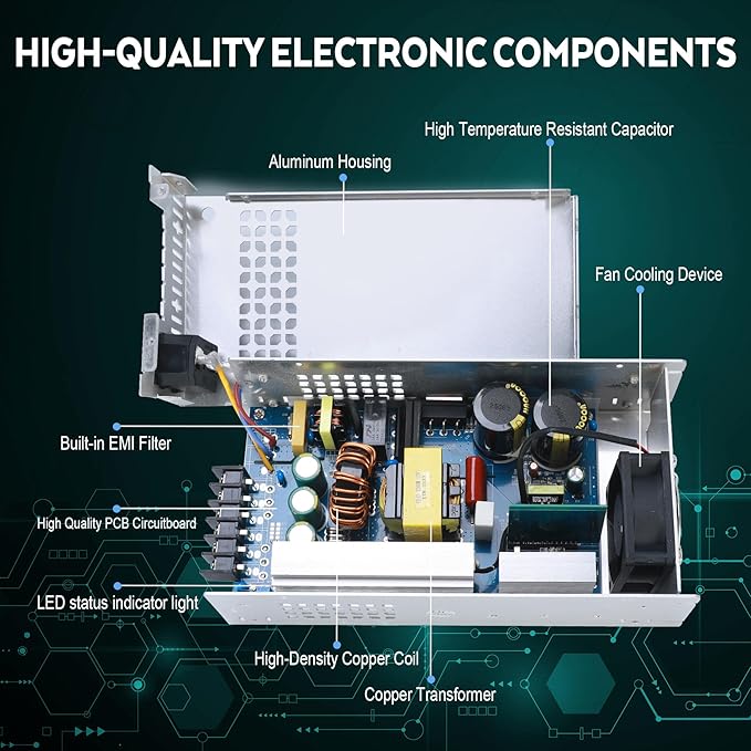 VAYALT DC 12V 100A 1200W Switching Power Supply, 110V/220 V Power Supply AC to DC Converter, Universal Regulated Switching,12V Power Supply for CCTV Camera System,3D Printer,Led Strip,Computer Project