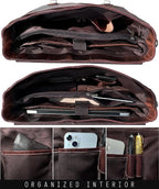 RUSTIC TOWN 16" Leather Laptop Messenger Bag for Men - Full Grain Leather Briefcase Computer Satchel Office Crossbody Bag