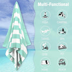 HENBAY Large Oversized Beach Towel - 35 x 70 Inch Microfiber Pool Towel, Aqua Striped Quick Dry Cabana Swim Towel