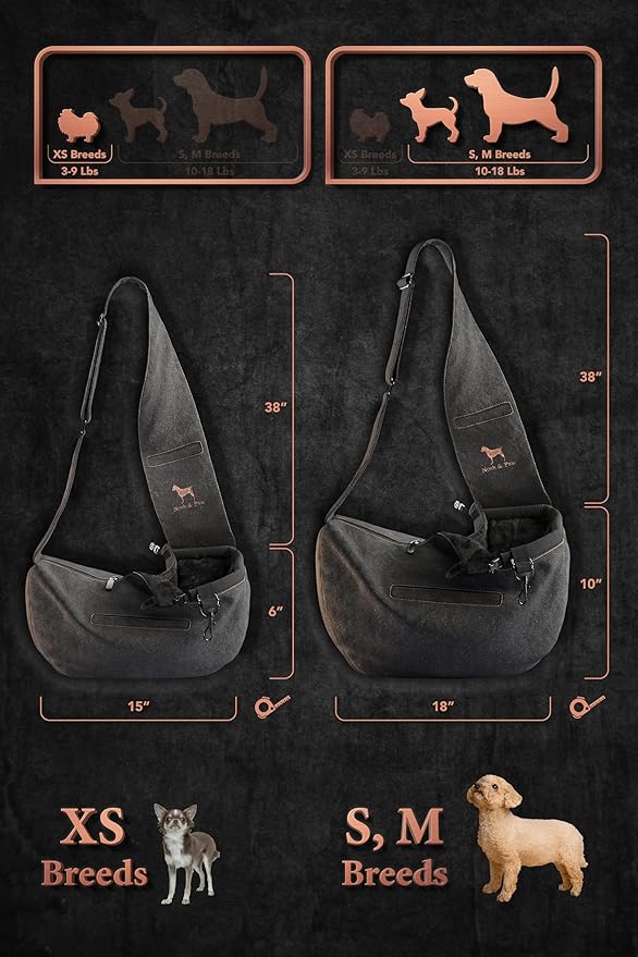Noah & Paw Dog Sling Carrier for Small Dogs 5-18lb, Dog Sling for Small Dogs and Cats, Dog Carrier with Adjustable Padded Strap, Denim Lined with Fur, 3X Safety Features, Machine Washable