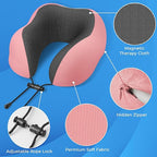 ExploreBliss Travel Pillow, Travel Pillows for Sleeping Airplane, Neck Pillow Airplane, Memory Foam Neck Pillow Set with Eye Mask, Earplugs and Storage Bag -Pink