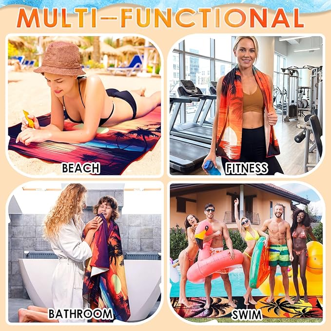 FuWeave 6 Pcs 72 x 36 Microfiber Oversized Beach Towels Large Absorbent Thin Compact Lightweight Sand Free Quick Dry Towels Pack for Travel Pool Yoga Gym Sports Beach Accessories(Coconut Trees)