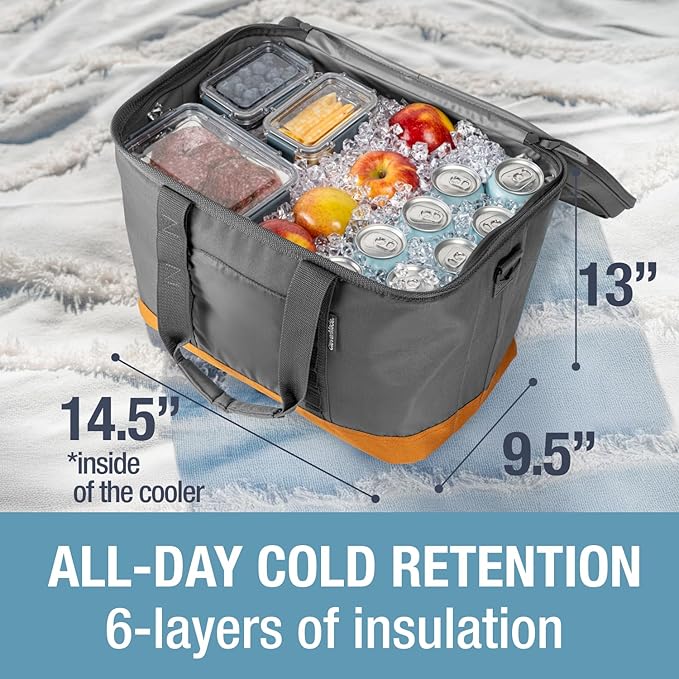 CleverMade Pacifica Collapsible Cooler Bag – Large Portable Cooler Bag for Travel, Foldable Insulated Cooler for Beach, Picnic & Tailgating, Holds Up to 50 Cans, Leakproof Soft Carry Cooler - Gray