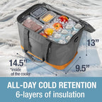 CleverMade Pacifica Collapsible Cooler Bag – Large Portable Cooler Bag for Travel, Foldable Insulated Cooler for Beach, Picnic & Tailgating, Holds Up to 50 Cans, Leakproof Soft Carry Cooler - Gray