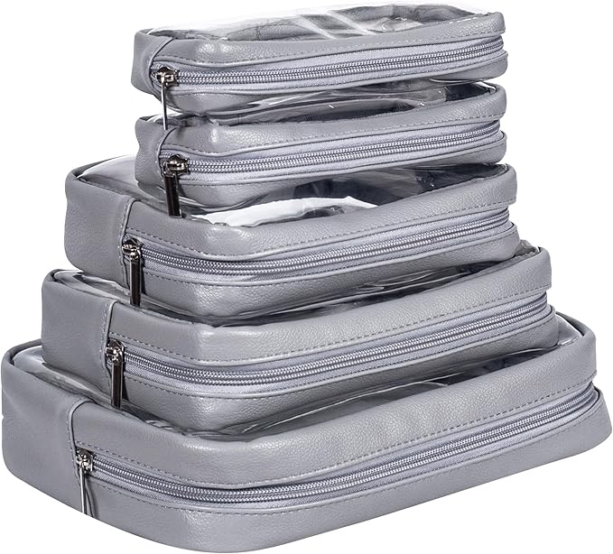 Remobia Hicol TSA Approved 5-Piece Diaper Bag Organizer Pouch Set Clear Waterproof TPU Kids Toiletry Storage Set Travel Packing Clutch Cube Bags for Baby Nursing (Dark Gray)