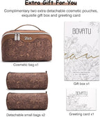 BOYATU Travel Makeup Bags Cosmetic Organizer Bag: 3 Pcs Set Large Capacity Floral Make up Bag with Compartments - Waterproof Leather Toiletry Bags with Handle for Women (19-Brown)