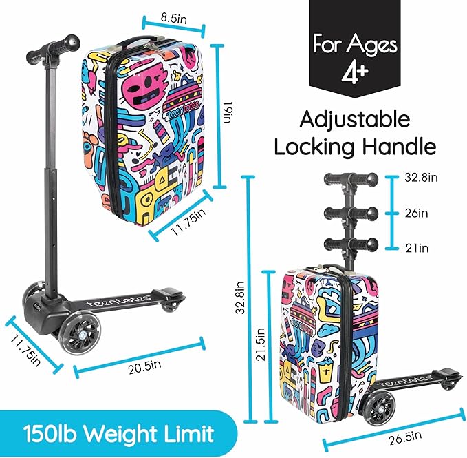 Detachable 4-in-1 Scooter Luggage for Kids – Ride-On Suitcase with Removable Luggage Body, Adjustable Handlebar, Durable Deck & Brake, Carry-On Size – Travel & Play