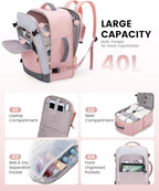 LOVEVOOK Large Travel Backpack for Women, TSA Carry on Backpack for Airplanes, 40L Personal Item Travel Bag for Women fits 17" Laptop,Waterproof Carry on Bag Airplane Approved with 3 Packing Cubes