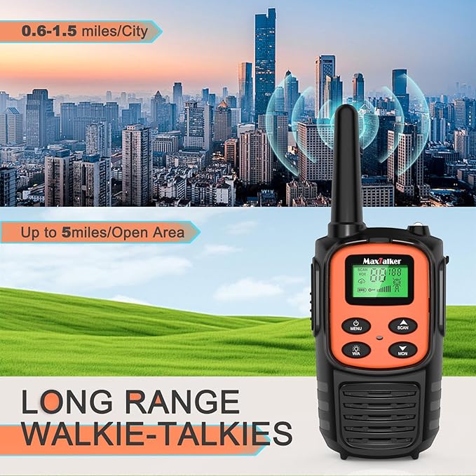 MaxTalker Walkie Talkies for Adults,Rechargeable Walkie Talkies Long Range,Two Way Radios with 22 FRS Channels,Li-ion Battery,USB-C Cable,Flashlight,NOAA,VOX Walkie Talkie for Camping 4 Pack