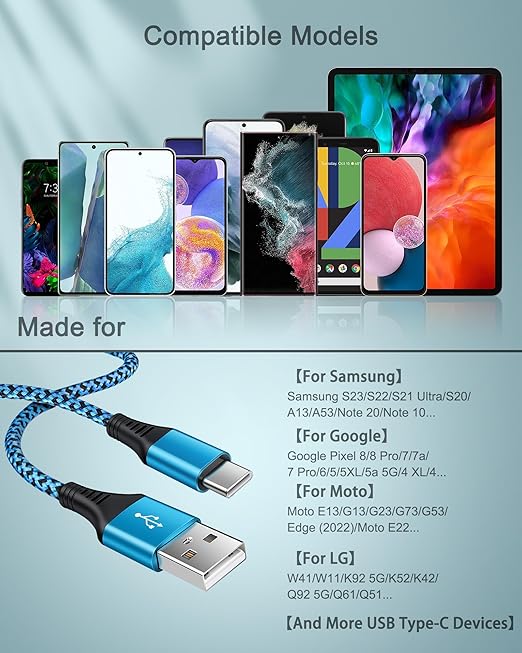 USB C Charger Cable for iPhone 17 Pro Max/Plus/Air/16e, Fast Charging USBC Cord for Android & iPhone 16e, 16 Pro Max 15 Pro, Samsung Galaxy S25 Ultra S24 A17 A16, Google Pixel 9a, 10 Pro, USB-C Wire