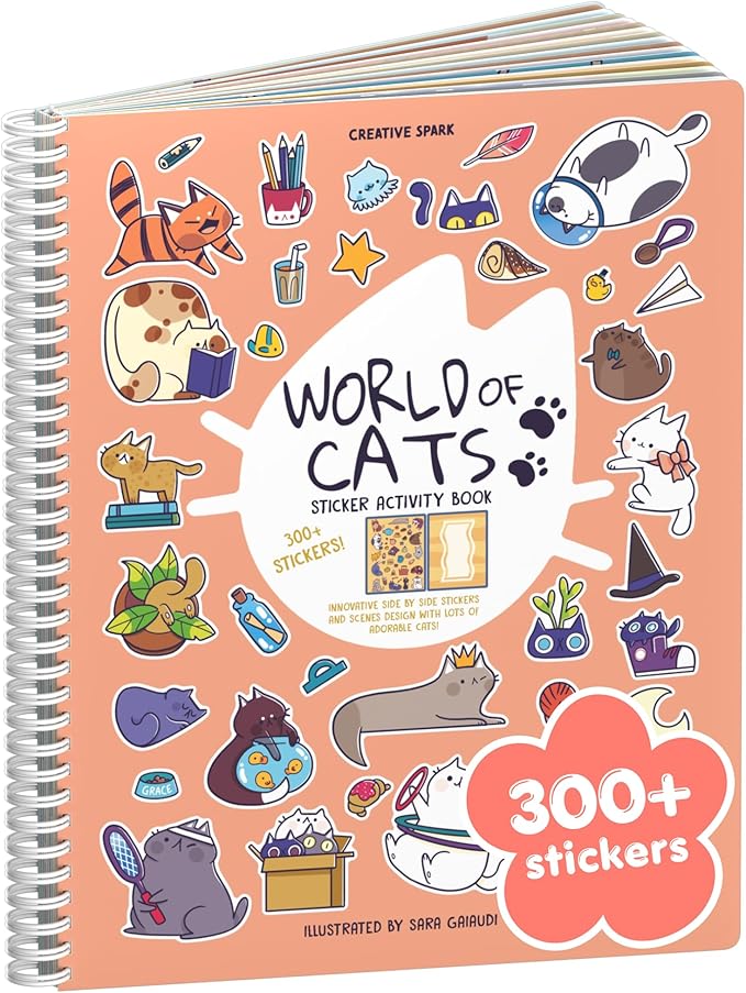 A World of Cats 300+ Kids Sticker Book by Cupkin Toddler Airplane Travel Coloring and Sticker Book, Road Trip Essentials, 8 Coloring Pages 8 Side by Side Scenes for Ages 2–8 Years