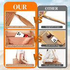 HOHOM Beach Bags for Women, Summer Travel Mesh Tote Bag with Large Inner Pocket, Sandproof Woven Shoulder Handbag