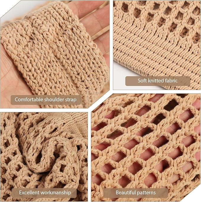 WantGor Crochet Bags, Beach Mesh Tote Bag Womens Shoulder Shopping Handbag Casual Travel Totes Bag Foldable Hobo Bags