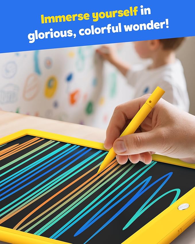 TEKFUN LCD Writing Tablet for Kids, 10-inch Coloring Drawing Pad, Mess Free Doodle Board, Airplane Travel Toys for Boys and Toddlers, Road Trip Essentials, Gifts for 3 4 5 6 7 8 Year Old Girls(Yellow)