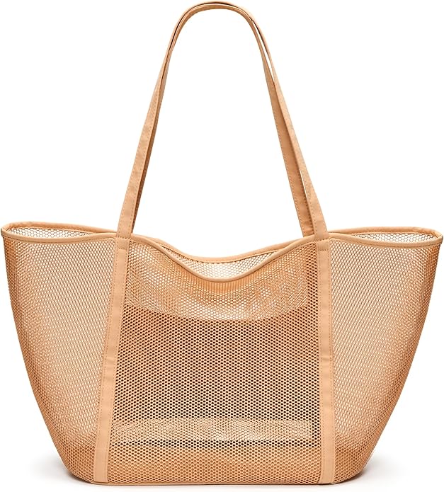 KALIDI Upgrade Version Beach Mesh Tote Bag MAX 27L Large capacity,Shoulder Bag Nylon Hobo Women Casual Foldable Beach Picnic