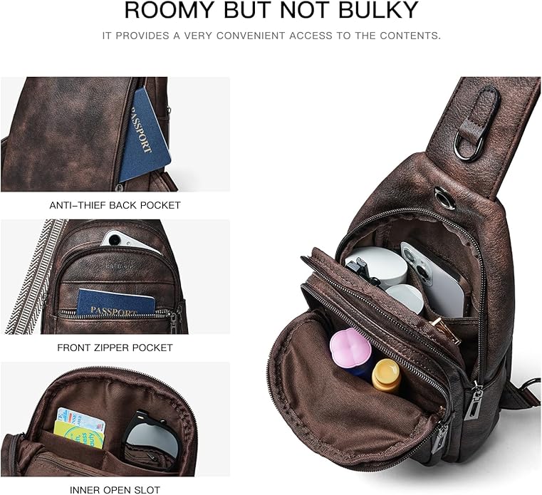 LATMAP Sling Bag For Women Faux Leather Small Casual Daypack Backpack Fanny Pack Crossbody Chest Bags Purse