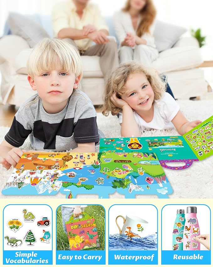 Walenced Reusable Sticker Book for Toddlers, Stickers for Kids, Toddler Sticker Book, Toddler Craft Activities, Toddler Travel Toys Boy Girl Birthday Gifts