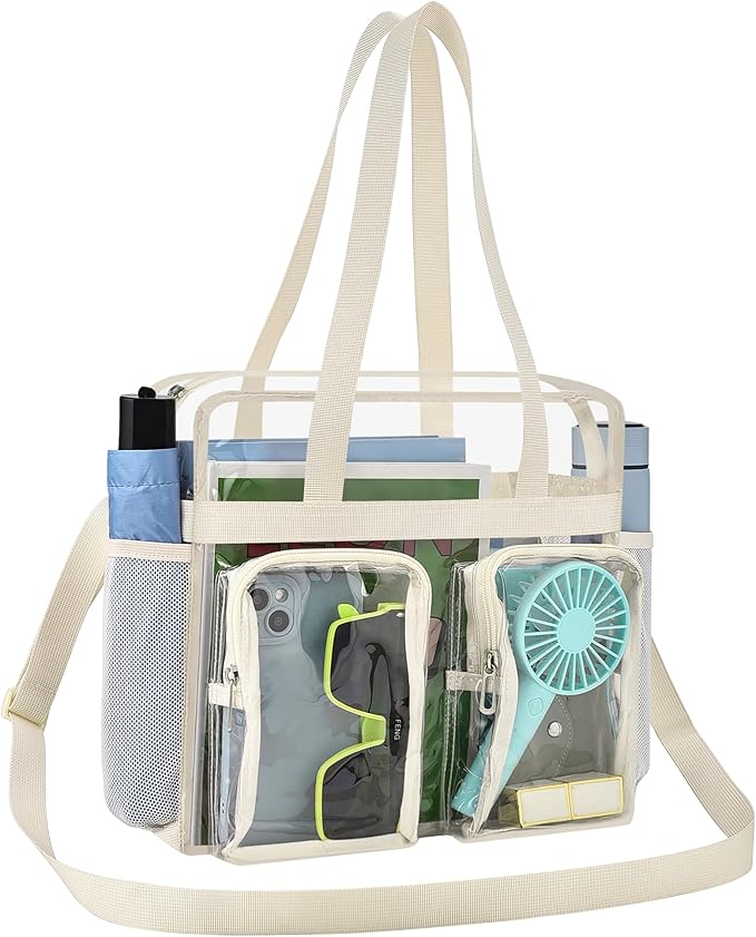 XCU Clear Bag for Stadium Events 12x6x12 Large Clear Tote Bag Transparent Lunch Bag Adjustable Straps for Concert Sports Work