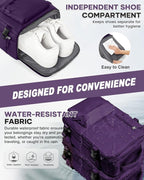 WONHOX Large Travel Backpack Women,Carry On Laptop Backpack Flight Approved,Mochila De Viaje Men Hiking Waterproof Rucksack Casual Daypack with Shoes Compartment,Personal Item Travel Bag Dark Purple