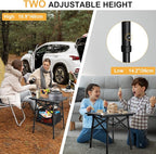 Folding Camping Table - Small Outdoor Table with Storage Bag - Adjustable Height 14.2'' & 18.9'', Portable Lightweight Aluminum Foldable Side Table for Picnic, BBQ, Beach & Tailgating (Small)