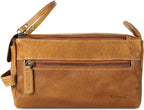KomalC Premium Buffalo Leather Toiletry Bag for Men & Women With Water resistant Lining, Grooming Travel Pouch, Unisex Wash Bag for Toiletries, Gifts for Men and Women