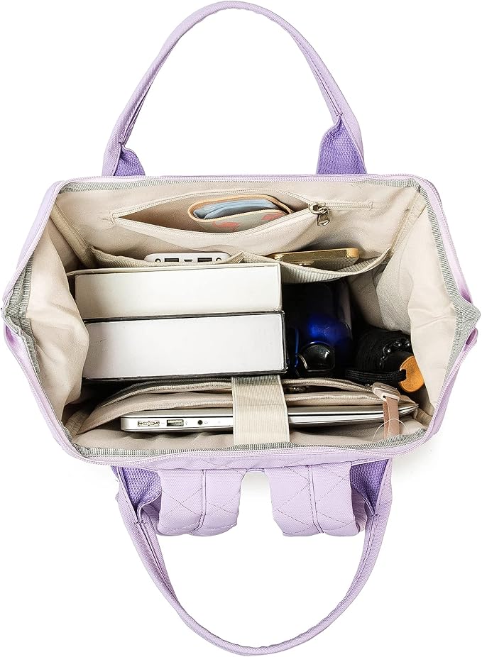 Kinmac Wide Open Style Laptop Backpack Travel Outdoor Backpack For Laptop Up to 15.6 Inch(Purple Embroidery)