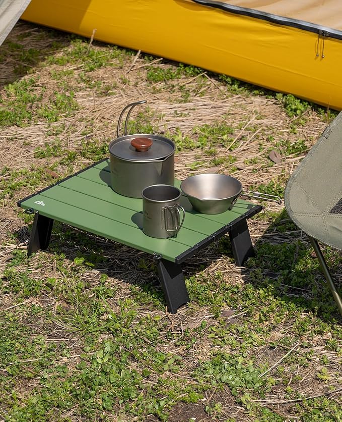 iClimb Ultralight Compact Mini Beach Picnic Folding Alu. Table with Carry Bag, Two Size (Green, L)