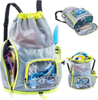 Mesh Drawstring Backpack with Shoe Compartment, Sandproof Beach Swim Bag with Wet Pocket, Pool Gym Shower Bag for Travel Summer Camp