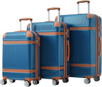3 Piece Hardshell Luggage Sets 20"+24''+28" Expandable Hardside Luggages Spinner Suitcase with Spinner Wheels & TSA Lock,Lightweight Luggage Sets For Women Men Outdoor Travel Blue