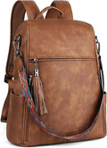 FADEON Leather Laptop Backpack for Women Designer 15.6 inch PU Laptop Bag, Ladies Travel Computer Work Backpack Brown