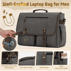 RAINSMORE Mens Messenger Bag 17-17.3 Inch Vintage Canvas Briefcase Water-resistant Large Computer Laptop Bag Rugged Satchel Shoulder Bag for Work Travel, Bookbag for College