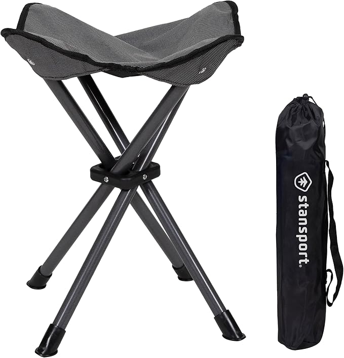 Stansport Apex Fold-Up Stool (G-140) - Black/Grey, Portable and Lightweight Stool for Camping, Fishing, Hiking, Backpacking and More - 300 lbs weight capacity