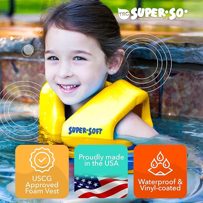 TRC Recreation Super Soft Child Life Jacket USCG Approved Vinyl Coated Foam Swim Vest for Kids Swimming Pool and Beach Gear