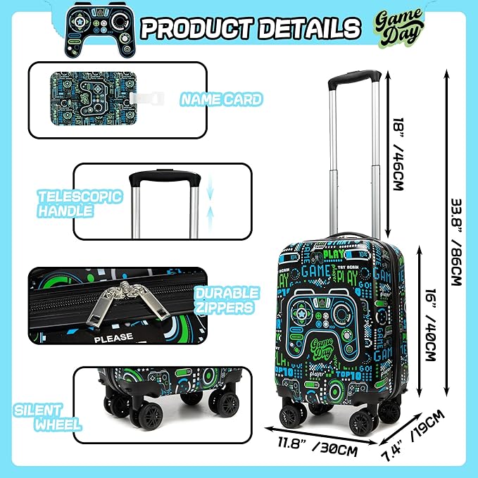 Kid’s Luggage Set 2 Piece Suitcase Set 16’’ Hardside Luggage with Spinner Wheels Girls Boys Carry on Luggage Travel Rolling Luggage Airline Approved