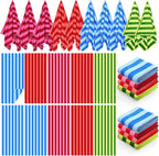 EBOOT 10 Pack Oversized Beach Towel Set Extra Large Pool Towels Microfiber Quick Dry Swim Blanket for Adult Women Men Face Hand Body Bath Travel Pool(Mixed Color,28 x 59 Inch,Fresh Stripe)