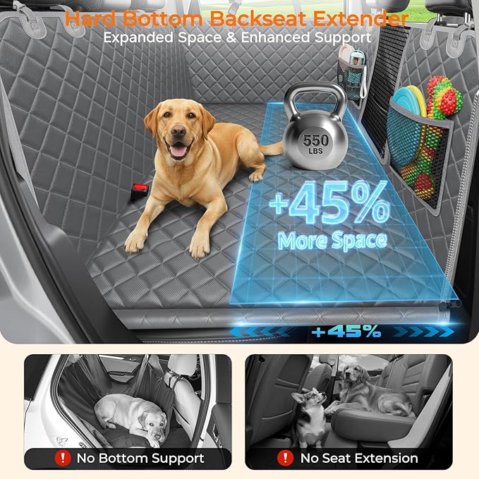 URPOWER 2026 Upgraded Back Seat Extender for Dogs - Large Hard Bottom Dog Car Seat Cover Holds 550lbs, Waterproof Dog Hammock Pet Bed with High-Density Foam Non-Slip Backseat Protector