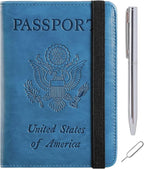Passport Holder Cover Wallet Travel Essentials RFID Blocking Leather Card Case International Must Haves Travel Accessories for Women Men(113#Blue)