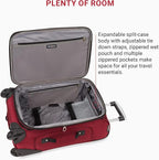 SwissGear Sion Softside Expandable Luggage – Carry-On Suitcase with 360 Degree Wheels & Retractable Handle – 21 Inch, Perfect for 1-3 Night Trips – Burgundy