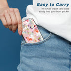 Credit Card Holder, Mini Aluminum Card Wallet RFID Blocking Slim Metal Hard Card Case for Women Men, Pink Flowers
