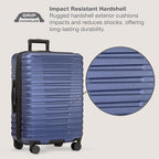 U.S. Traveler Boren Expandable Hardside Rugged Travel Luggage with 8 Spinner Wheels, Navy, Checked-Medium 26-Inch