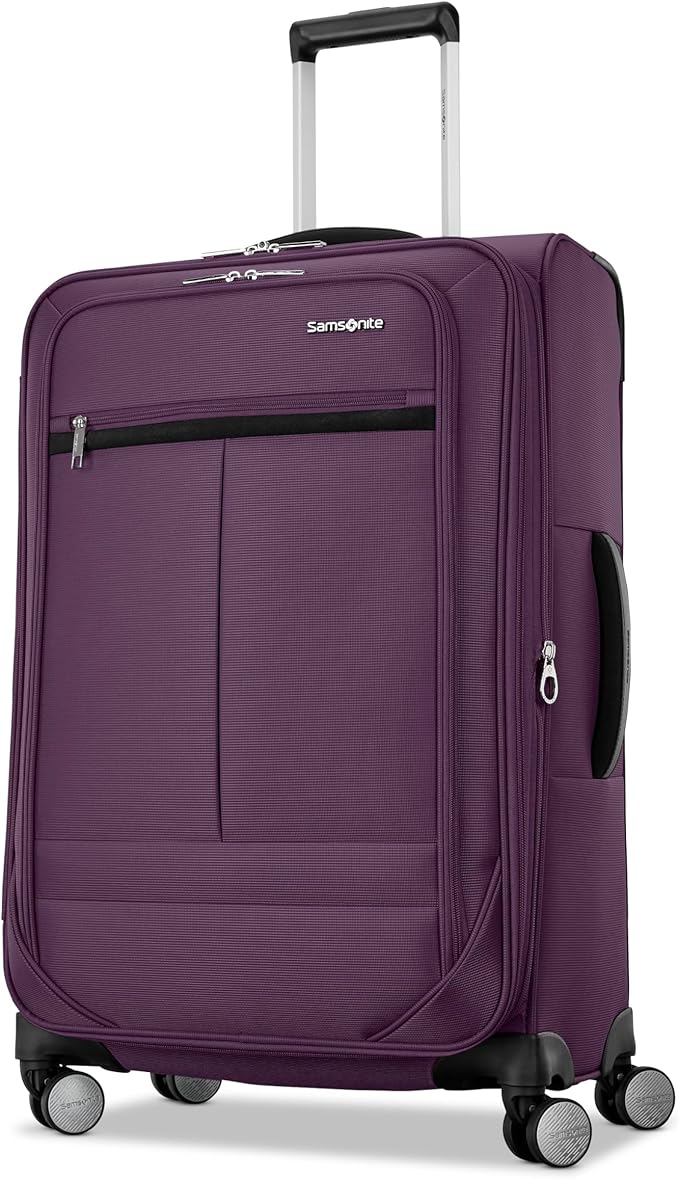Samsonite 2-PC Soft-Sided 21/25” (Carry-On & Medium Checked), Lightweight Expandable Element Luggage Set: 2 Front Pockets & Side Pocket, Four Spinner Wheels, Adjustable Handle, Durable- Purple