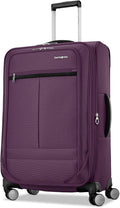 Samsonite Soft-Sided 25-Inch Lightweight Medium Checked Expandable Element Suitcase: Durable, 360° Spinner Wheels, Adjustable Telescopic Handle, 2 Front & 1 Side Pocket- Purple