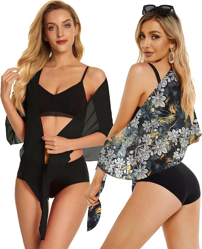 CHICGAL 2 Pieces Women Beach Sarong Bathing Suit Wrap Skirt Sheer Bikini Swimsuit Cover Ups for Swimwear