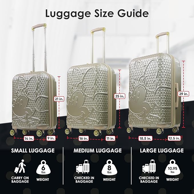 FUL Disney Minnie Mouse 25 Inch Rolling Luggage, Textured Hardshell Suitcase with Wheels, Rose Gold