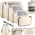 Toncoke 8-Piece Packing Cubes for Travel, Mesh Luggage Organizers with Shoe Bag, Toiletry Bag, Laundry Pouches, 4 Sizes (XL/L/M/S) for Suitcase Organization, Men Women Kids, Beige