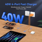 USB C Wall Fast Charger Block, 40W 4-Port Type C Charger Fast Charging Blocks +QC 3.0 USB C Multiport Charger Brick for Phone 17/16/15/14/13/12 Pro Max, Pad, Cosmic Orange