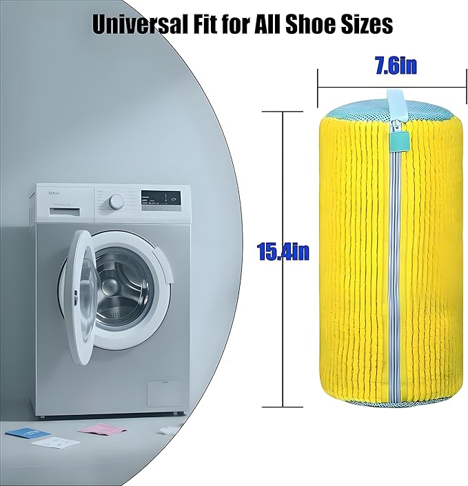 2 Pack Shoe Washing Machine Bag with 10,000+ Chenille Bristles | Reusable Sneaker Laundry Bag for Deep Cleaning | Noiseless Mesh Wash Bag for Washer & Dryer | Fits Men & Women Running Shoes