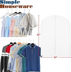 Simple Houseware 32-Inch Clear Garment Bags with Zipper for Suits, Dresses, Costumes, Uniforms - 10 Pack