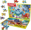 QUOKKA Magnetic Puzzles for Kids Ages 4-6 – 100 PCS Magnetic Puzzle Book for Toddlers 3-5 – 2 Puzzles & 2 Spot The Difference Maps – Search & Find Travel Games – Activity Book Toy Ocean & Pirates